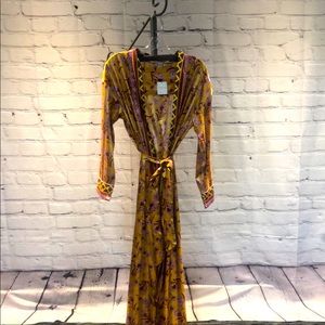 Free people “silk” boho floor length robe/dressing gown